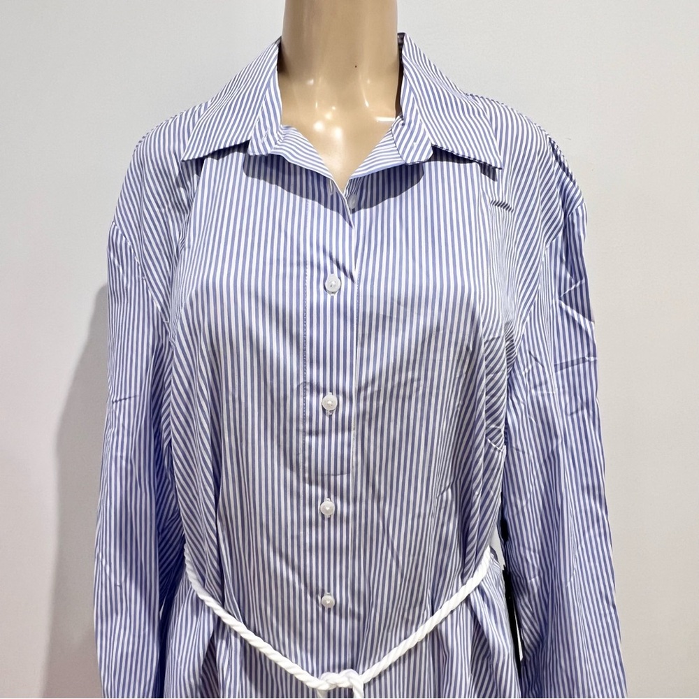 New 11 Honore Striped Amena Shirtdress Sz 16 Long Sleeve Midi Cotton Shirt Dress - Picture 2 of 8